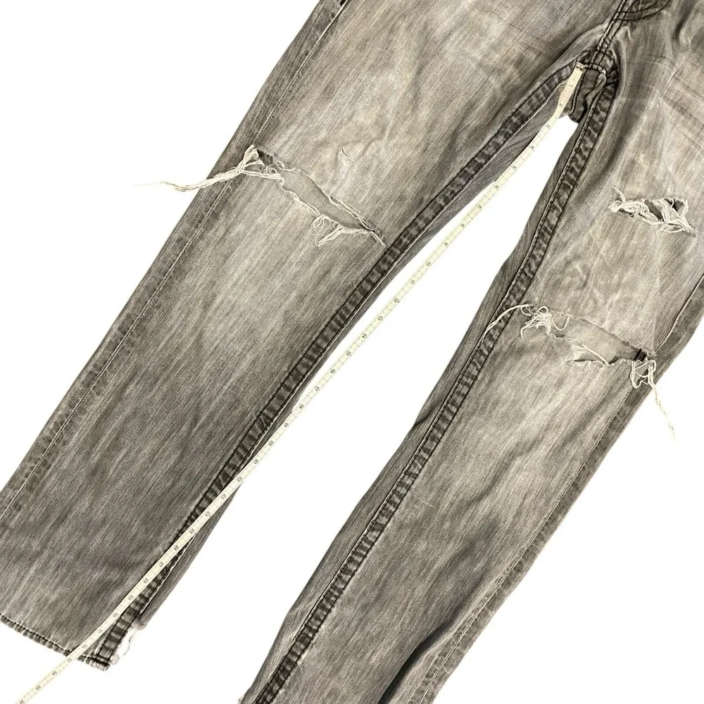 True Religion Ricky Jean Gray Wash Distressed Flap USA Straight Sz 31 Fit 32